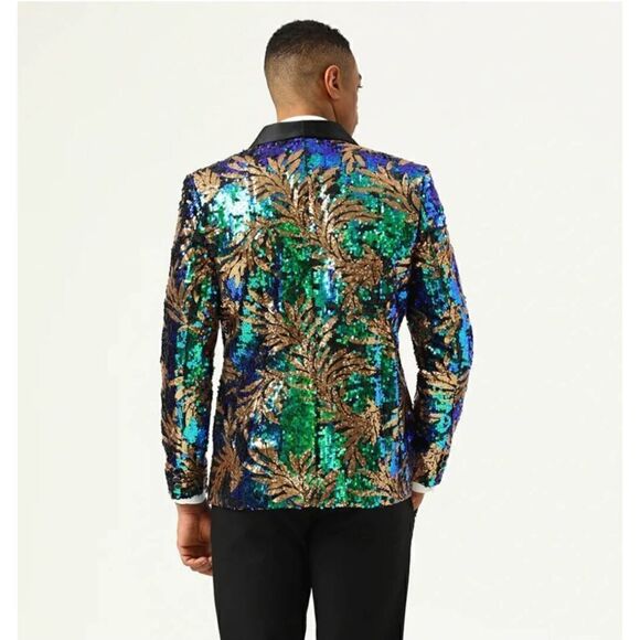 Sparkly Dark Green Sequins Men's Blazer M - Picture 2 of 10